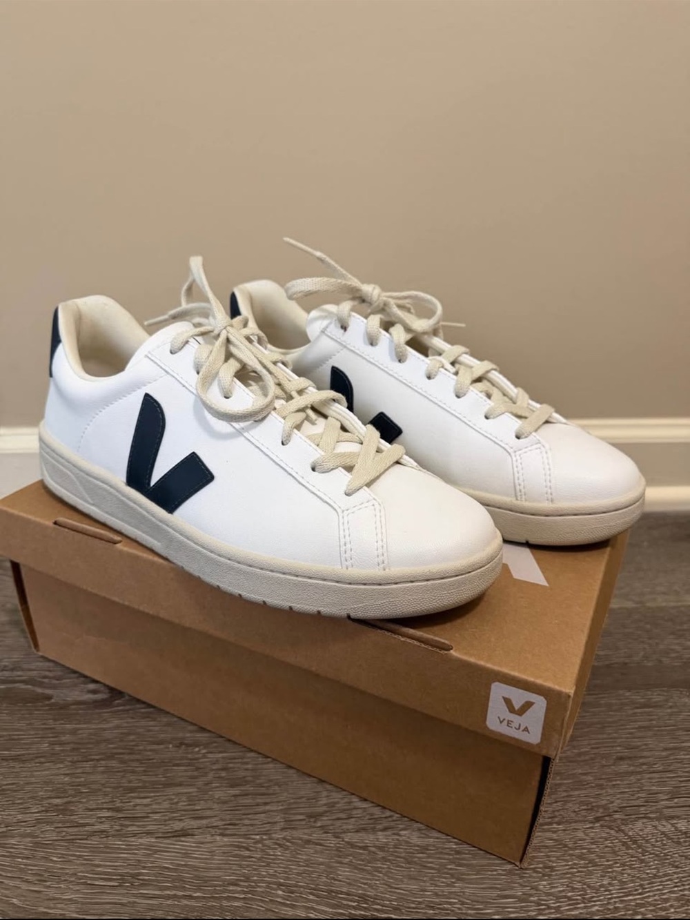Veja White Sneakers with Navy 'V' Logo